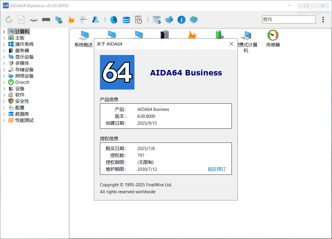 AIDA64 Business 工程版 v8.00.8000 官方便携版